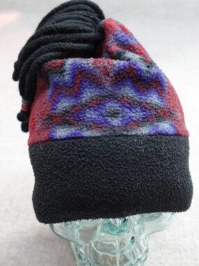 The Mews Hat Black All Over Print Polartec Fleece USA Made Aztec Vintage Y2K
